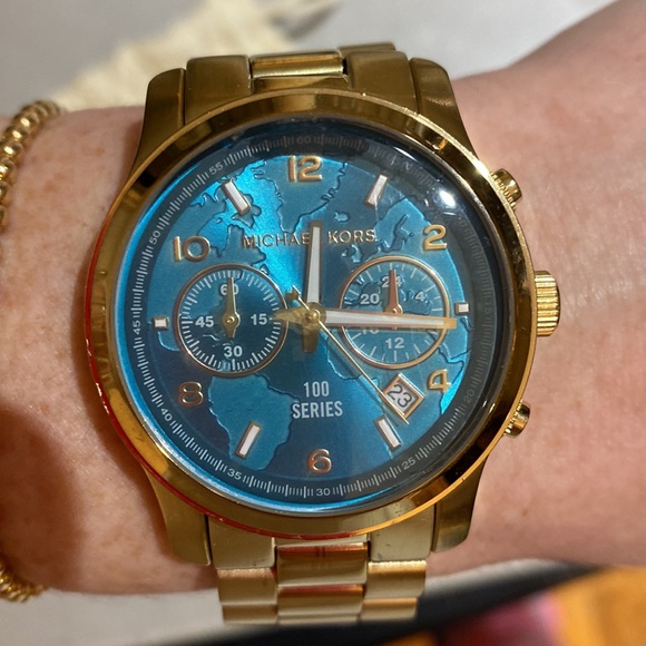 Michael Kors Stop Hunger Turquoise and Gold Watch - Picture 9 of 9